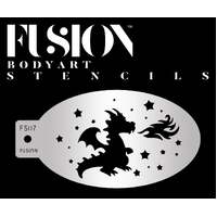 Fusion Body Art Stencil 007 - Mystic Dragon, flames, stars Reusable Stencil