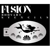 Fusion Body Art Stencil 014 - Swimming Mermaid, Shells Reusable Stencil