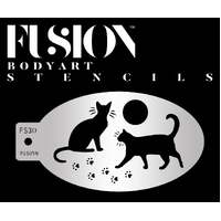 Fusion Body Art Stencil 030 - Black Cat & Paw Print Reusable Stencil