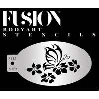 Fusion Body Art Stencil 32 - Butterfly Flutter with Flowers Reusable Stencil