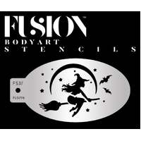 Fusion Body Art Stencil 37 - Witch on Broomstick Flying Reusable Stencil