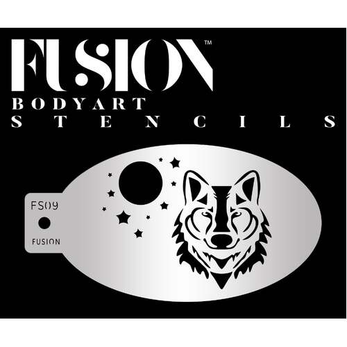 Fusion Body Art Stencil 009 - Mythical Wolf, Moon Reusable Stencil