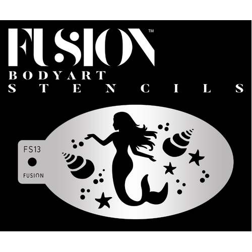 Fusion Body Art Stencil 013 - Underwater Mermaid, Shells Reusable Stencil