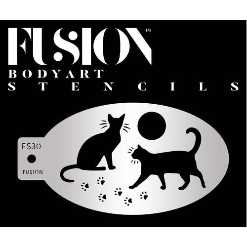 Fusion Body Art Stencil 030 - Black Cat & Paw Print Reusable Stencil