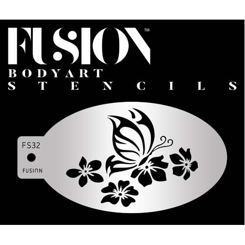 Fusion Body Art Stencil 32 - Butterfly Flutter with Flowers Reusable Stencil