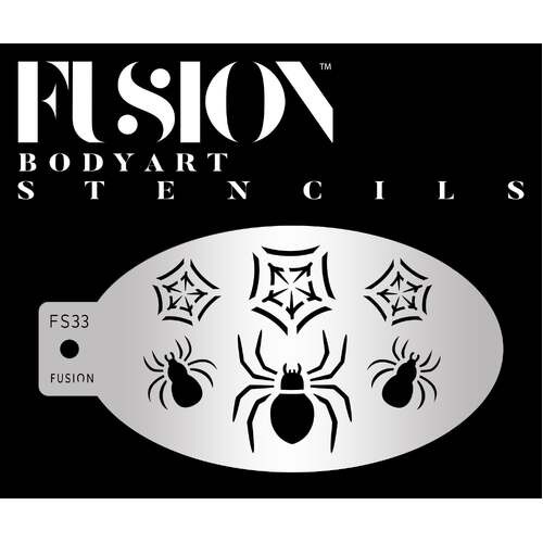 Fusion Body Art Stencil 33 - Crawling Spider with Webb Reusable Stencil