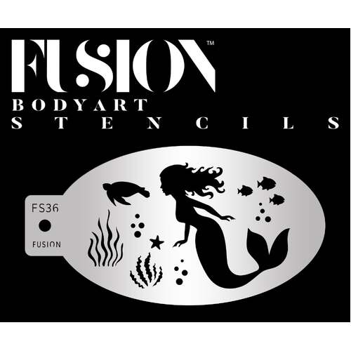 Fusion Body Art Stencil 36 - Mermaid Under Water Adventure Reusable Stencil